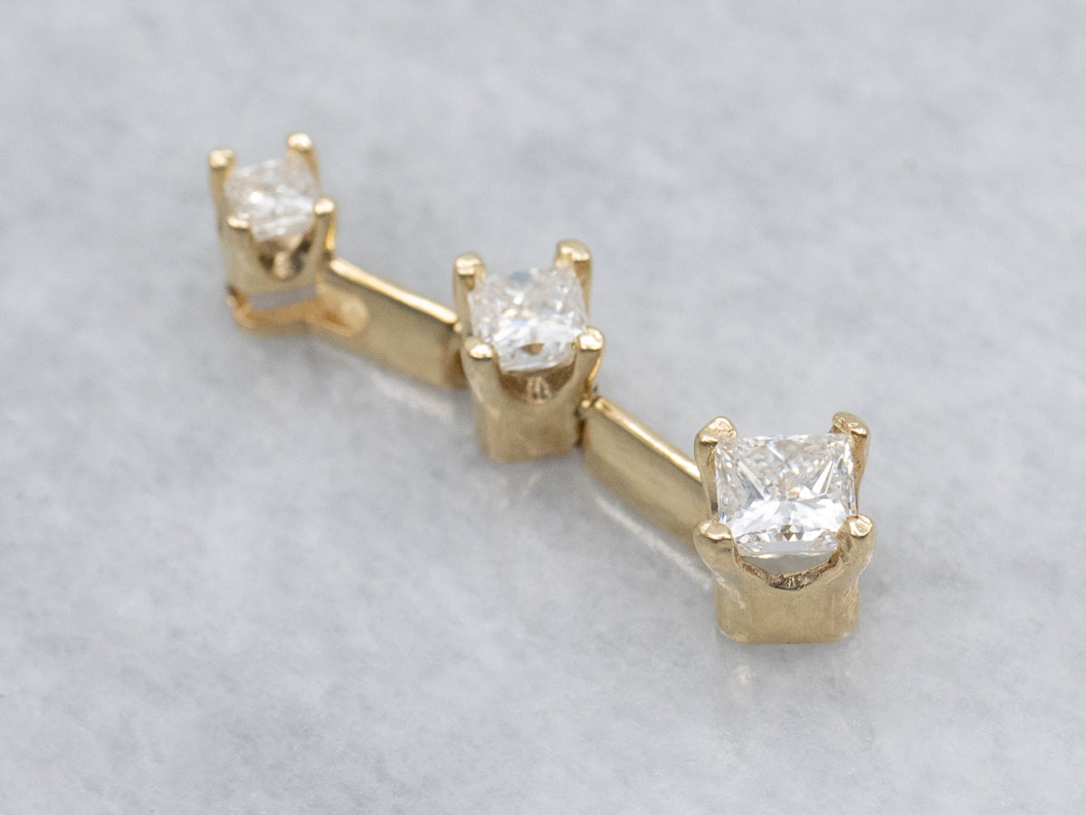 Graduated Princess Cut Diamond Drop Pendant with Hidden Bail