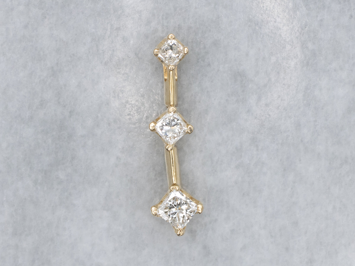 Graduated Princess Cut Diamond Drop Pendant with Hidden Bail