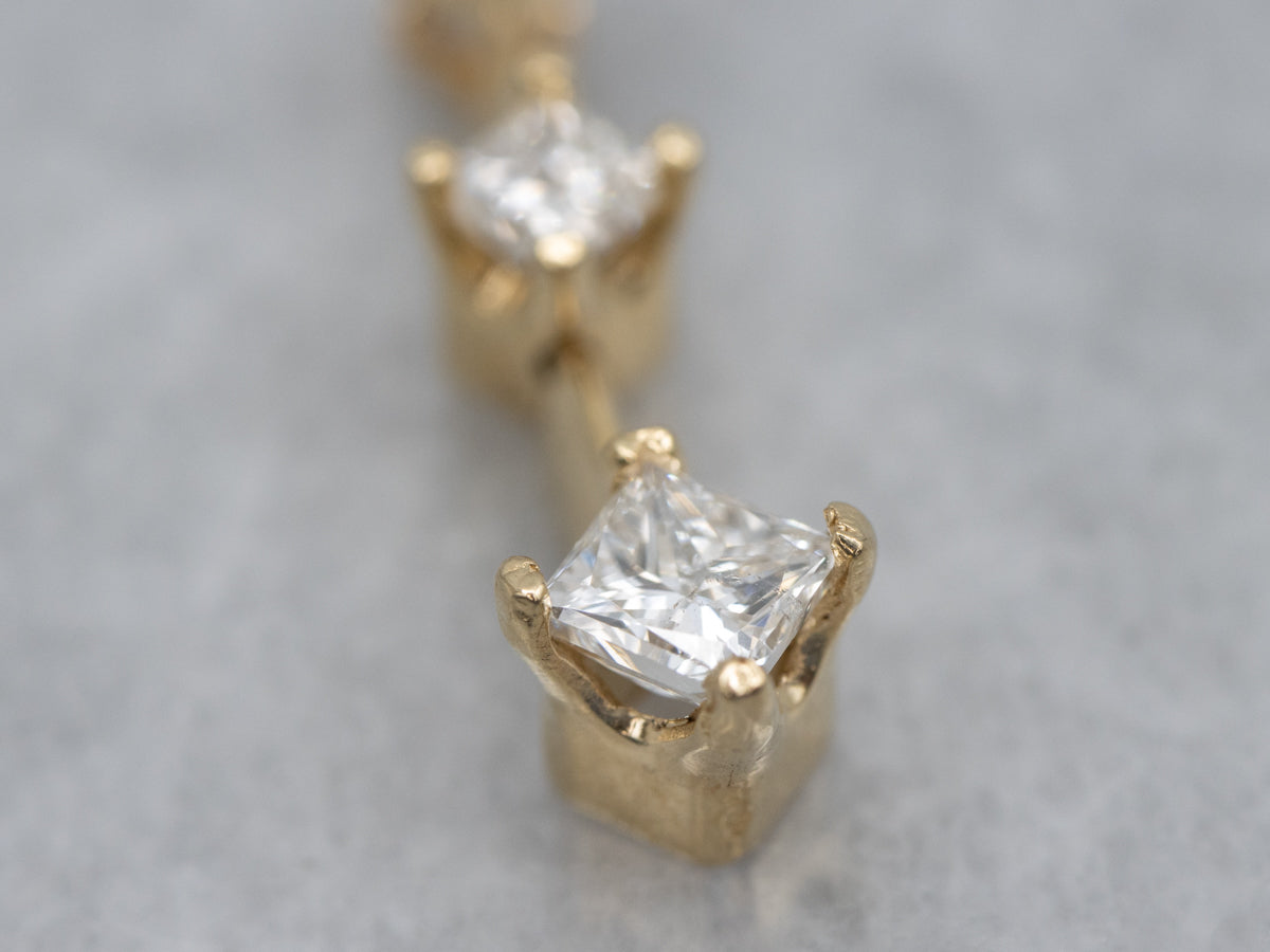 Graduated Princess Cut Diamond Drop Pendant with Hidden Bail