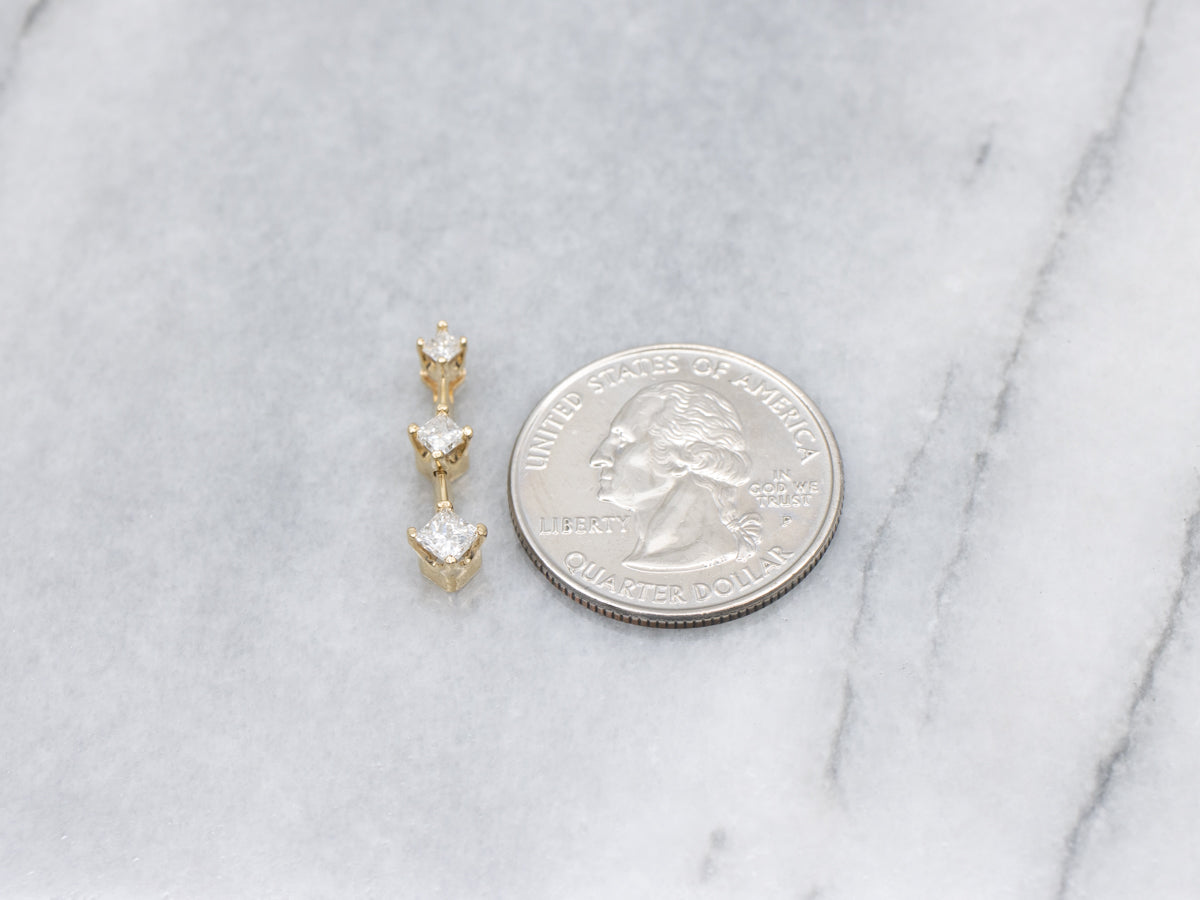 Graduated Princess Cut Diamond Drop Pendant with Hidden Bail