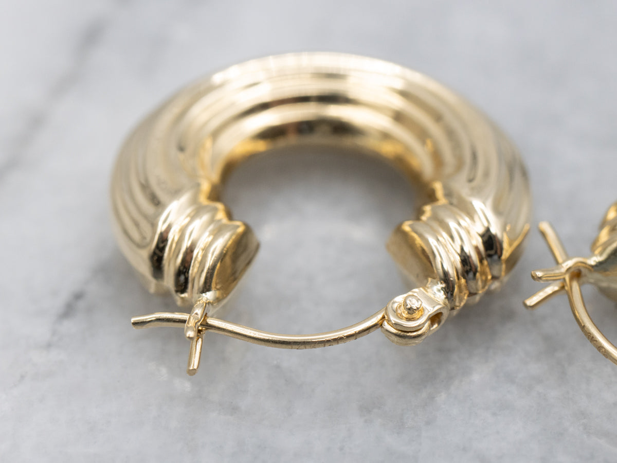 Puffed Ribbed Gold Hoop Earrings