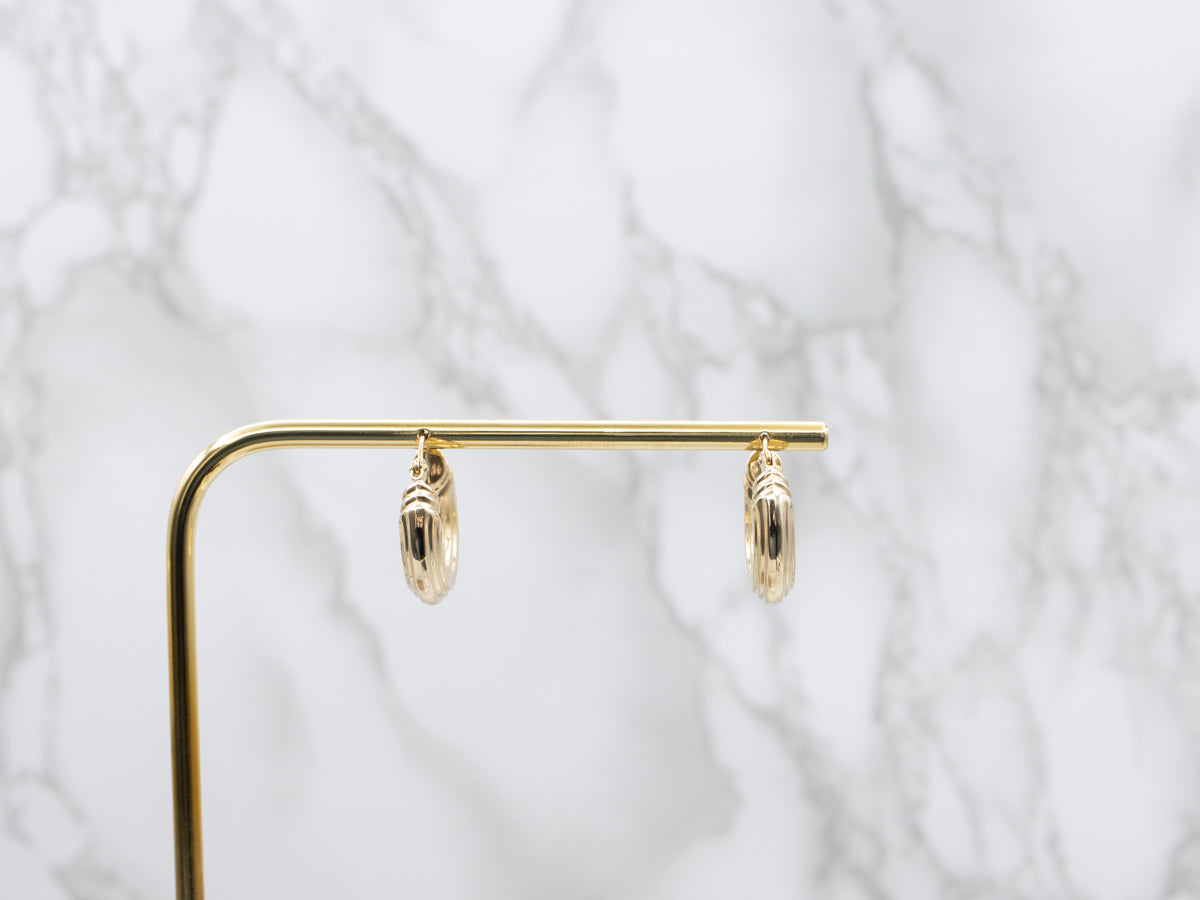 Puffed Ribbed Gold Hoop Earrings