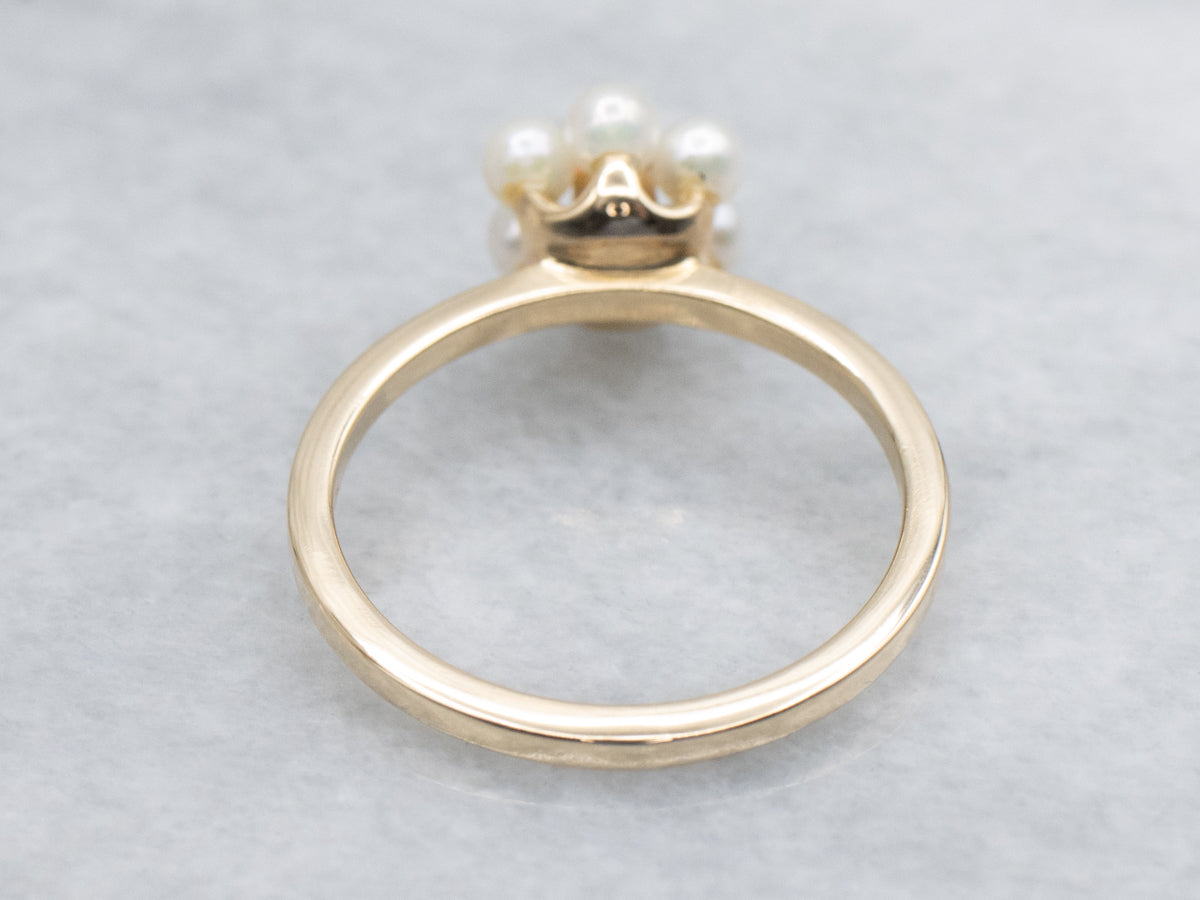 Vintage Sapphire and Pearl Halo Yellow Gold Ring