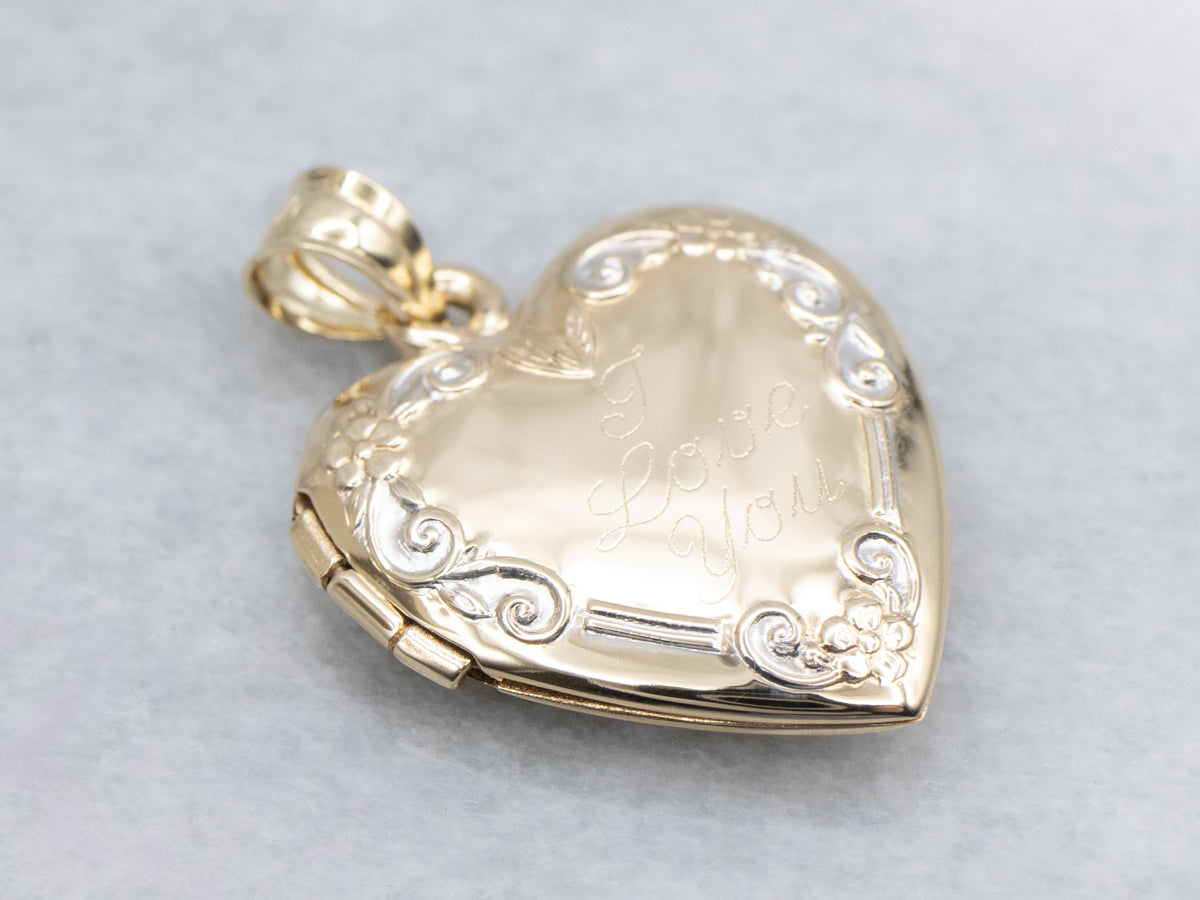 Vintage Gold "I Love You" Engraved Heart-Shaped Locket