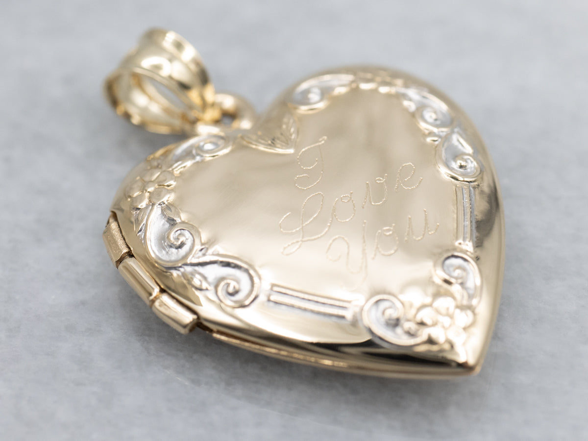 Vintage Gold "I Love You" Engraved Heart-Shaped Locket