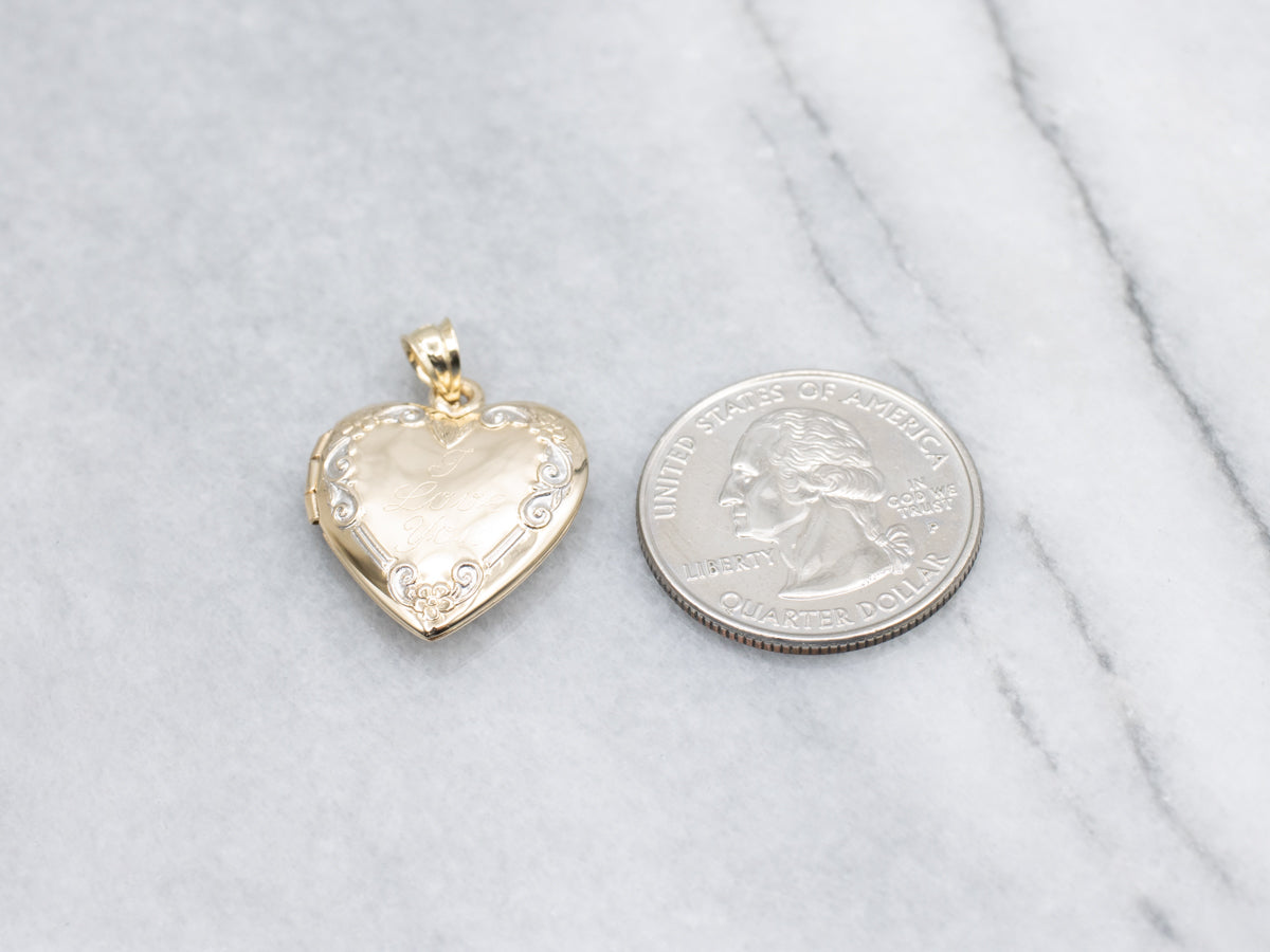 Vintage Gold "I Love You" Engraved Heart-Shaped Locket