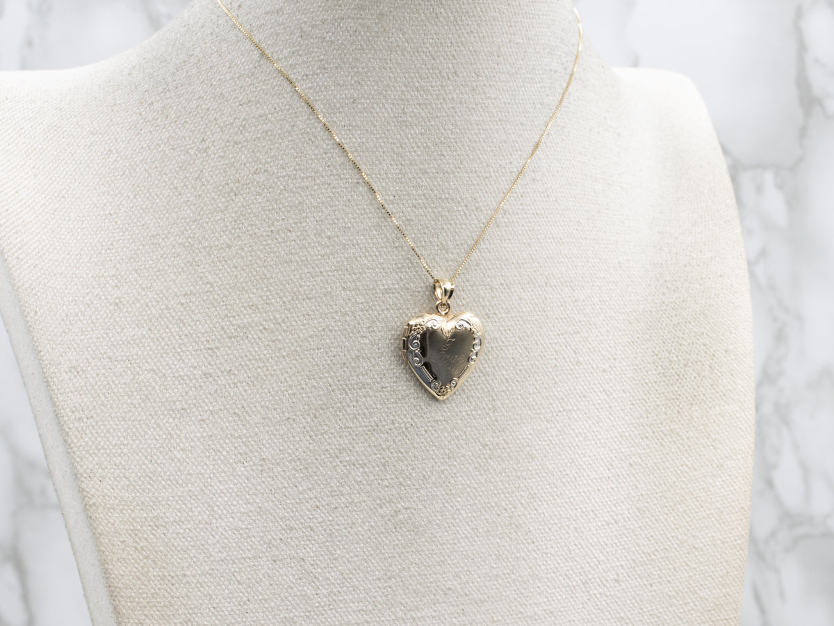 Vintage Gold "I Love You" Engraved Heart-Shaped Locket