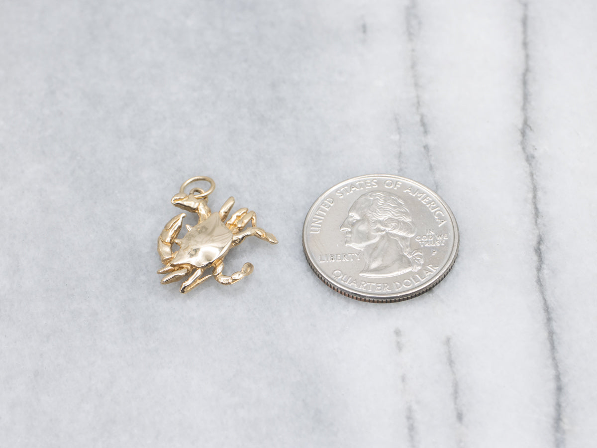 Yellow Gold Crab Charm Pendant