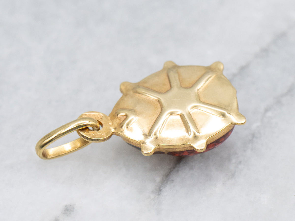 Red and Black Enamel Gold Ladybug Charm Pendant