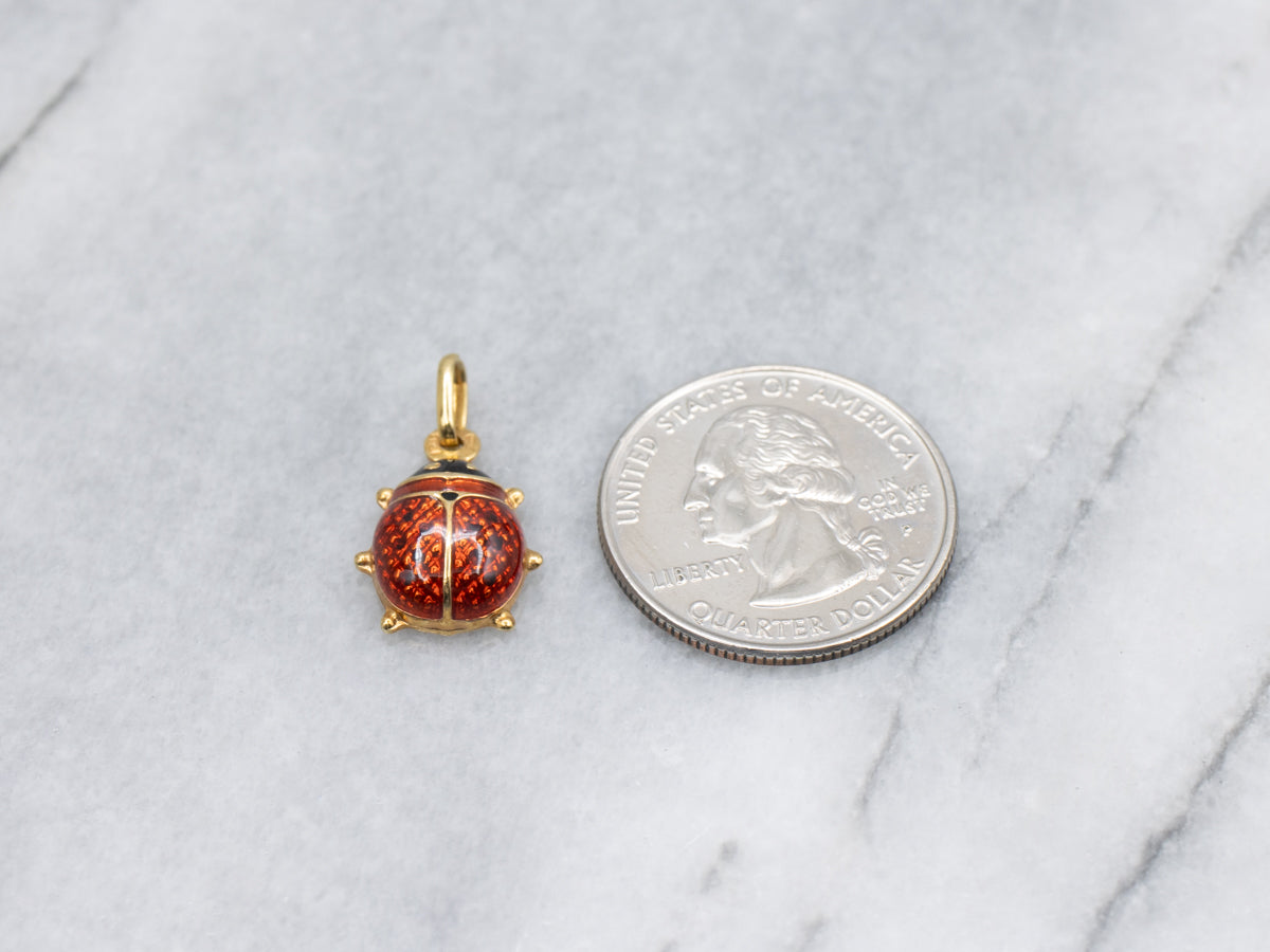 Red and Black Enamel Gold Ladybug Charm Pendant