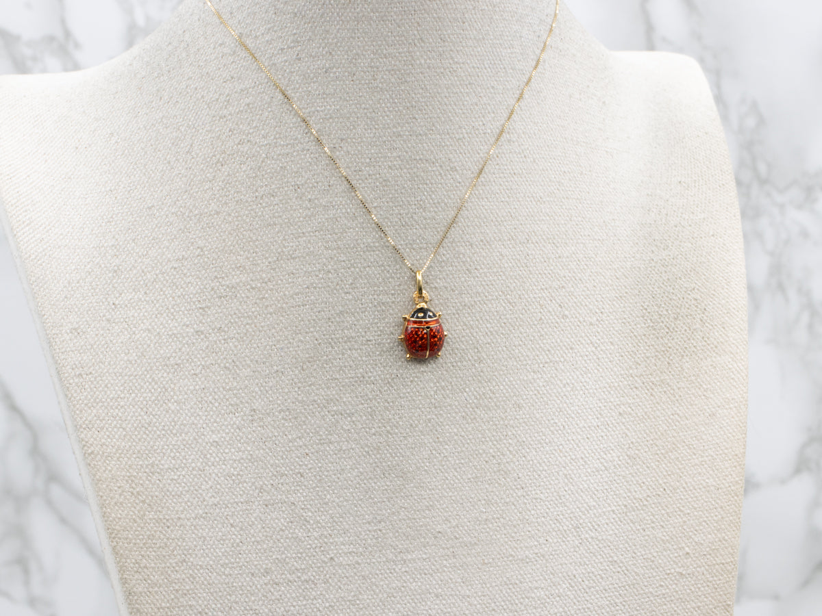 Red and Black Enamel Gold Ladybug Charm Pendant