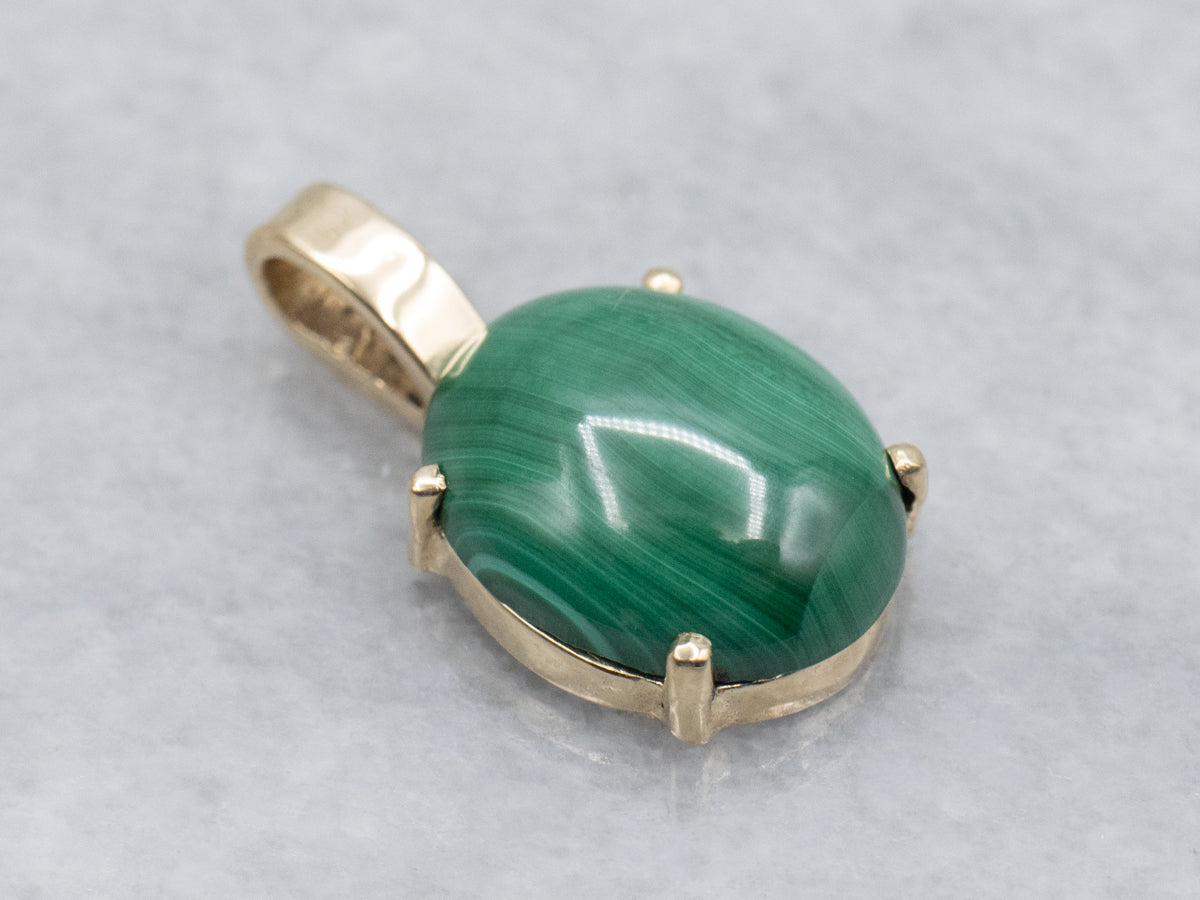 Simple Malachite Yellow Gold Cabochon Pendant