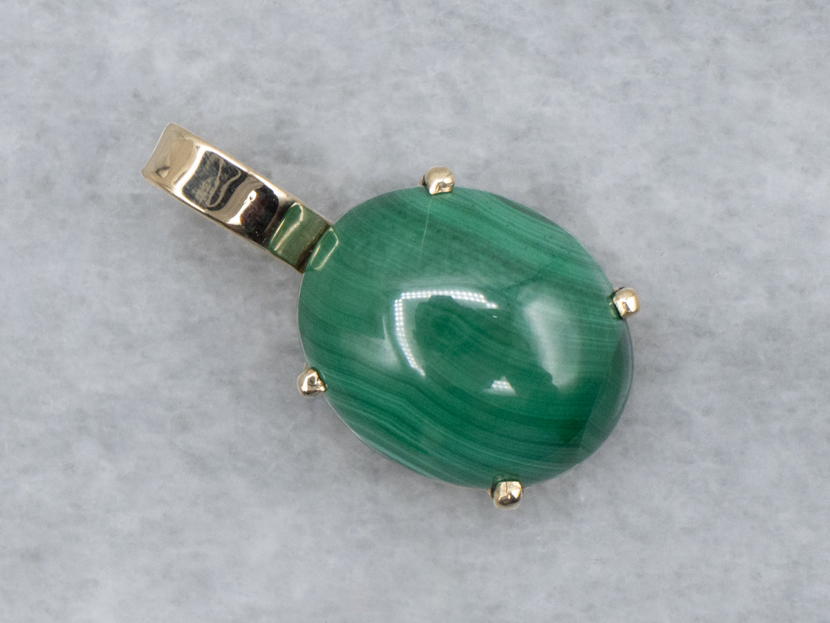 Simple Malachite Yellow Gold Cabochon Pendant