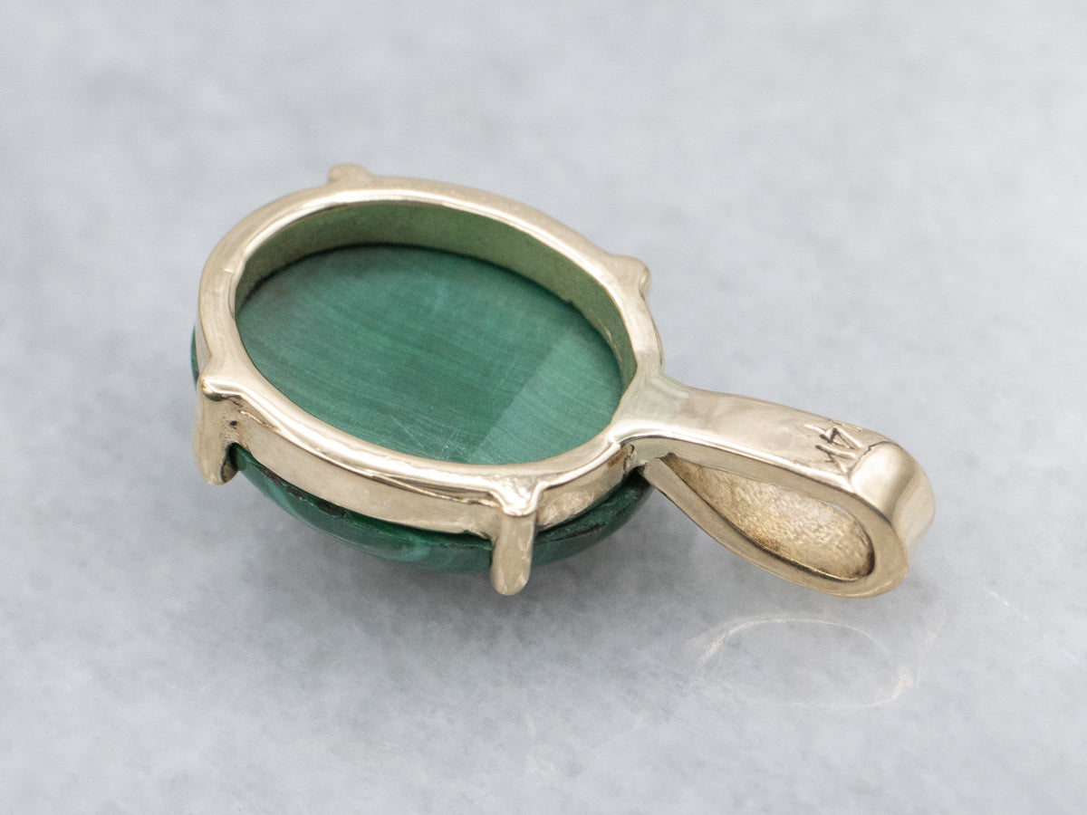 Simple Malachite Yellow Gold Cabochon Pendant