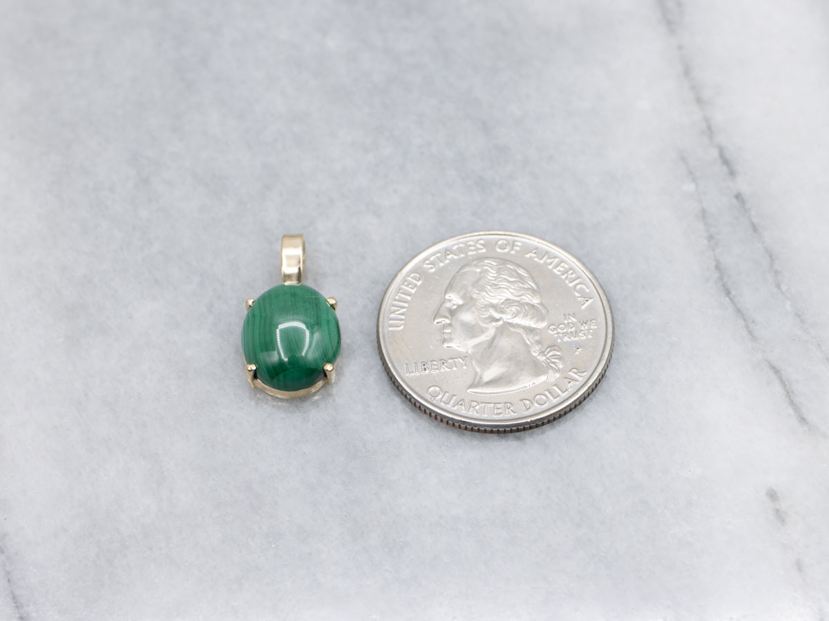 Simple Malachite Yellow Gold Cabochon Pendant