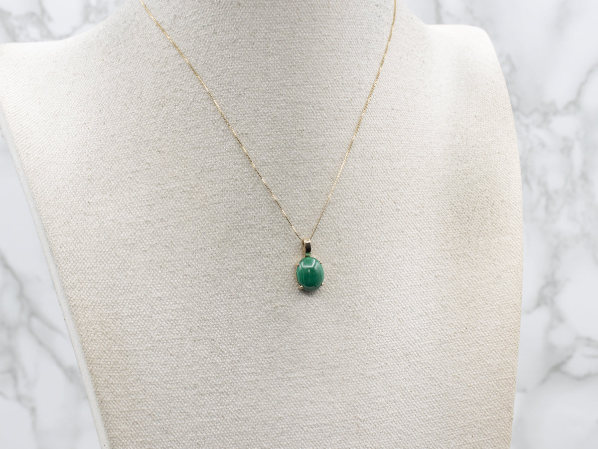 Simple Malachite Yellow Gold Cabochon Pendant