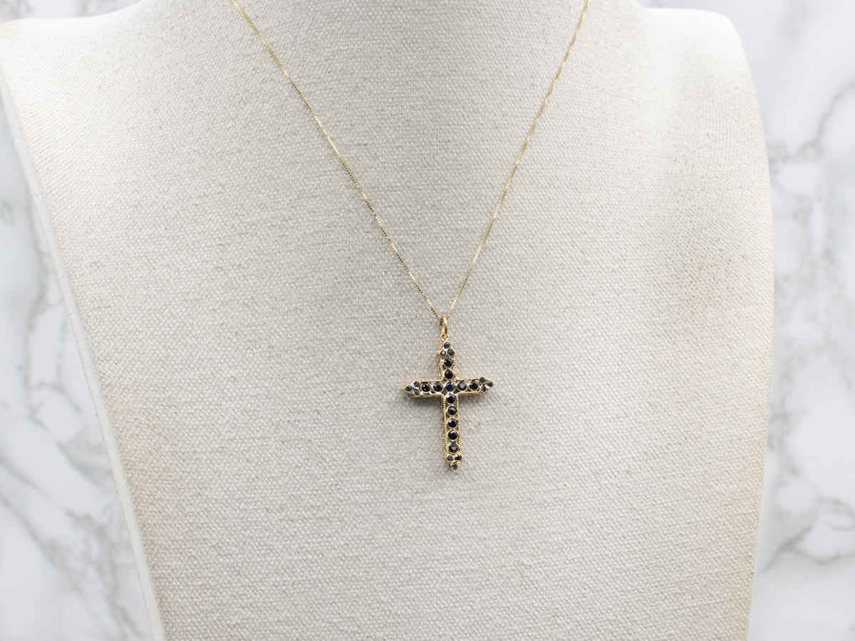 Double-Sided Sapphire Yellow Gold Cross Pendant