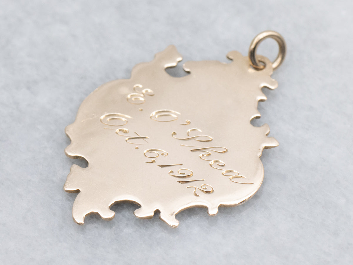 Antique 1912 Gold "Excellence" Medallion Pendant