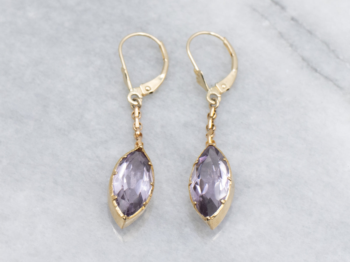 Marquise-Cut Amethyst Yellow Gold Chain Drop Earrings