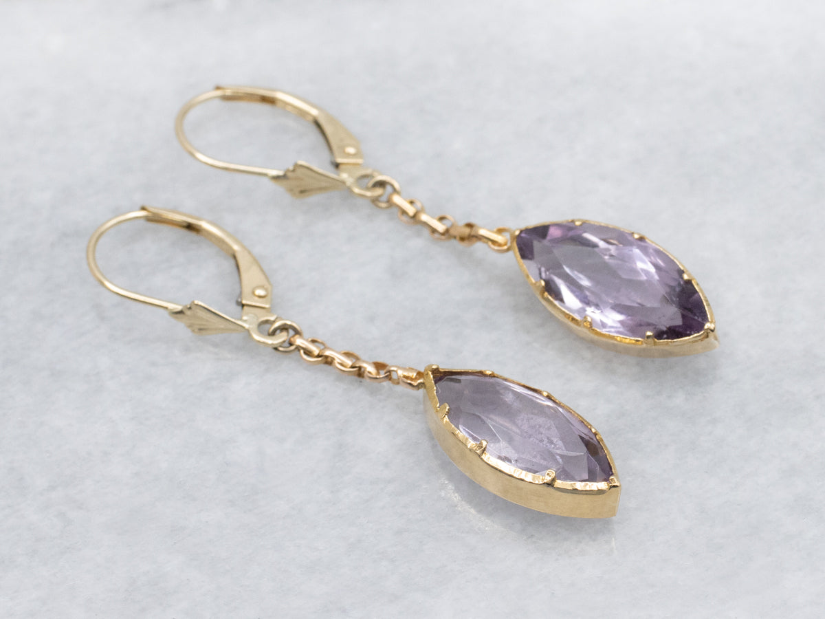 Marquise-Cut Amethyst Yellow Gold Chain Drop Earrings
