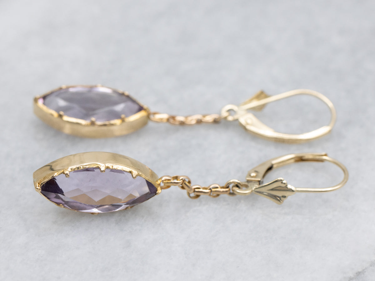 Marquise-Cut Amethyst Yellow Gold Chain Drop Earrings