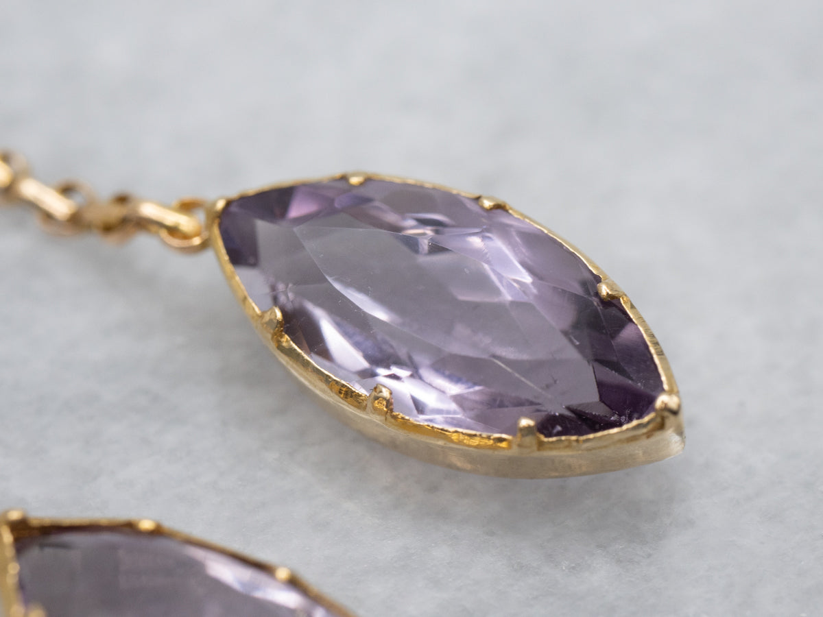 Marquise-Cut Amethyst Yellow Gold Chain Drop Earrings