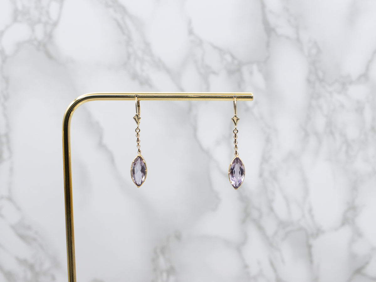 Marquise-Cut Amethyst Yellow Gold Chain Drop Earrings