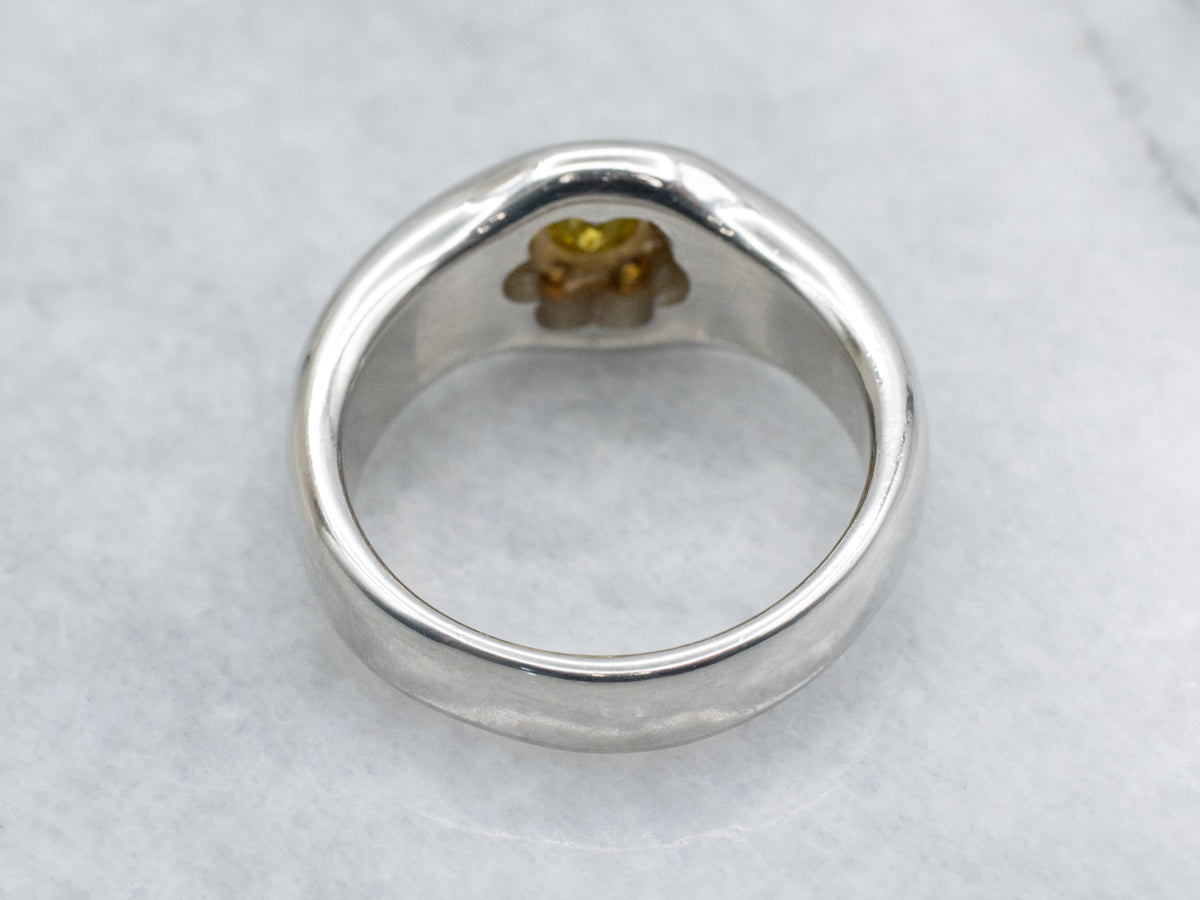 Yellow and Orange Diamond Floral Platinum and Gold Ring