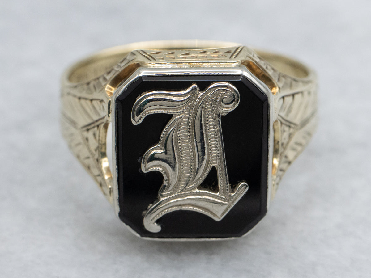 Men&#39;s Ostby and Barton Black Onyx Initial &quot;I&quot; Initial Signet Ring