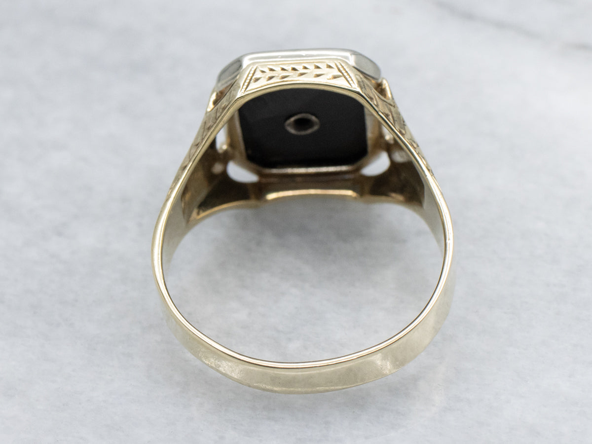 Men's Ostby and Barton Black Onyx Initial "I" Initial Signet Ring