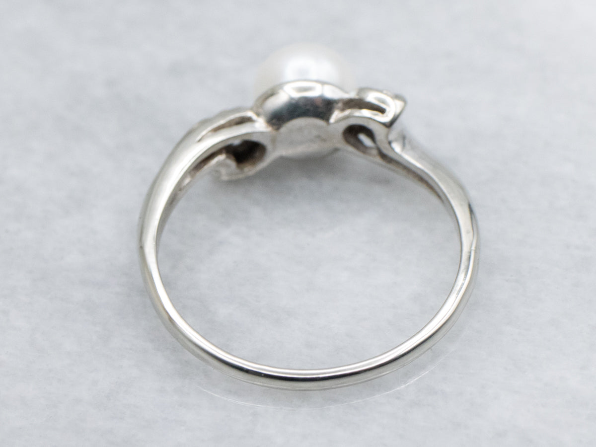 Saltwater Pearl and Diamond Vintage White Gold Bypass Ring