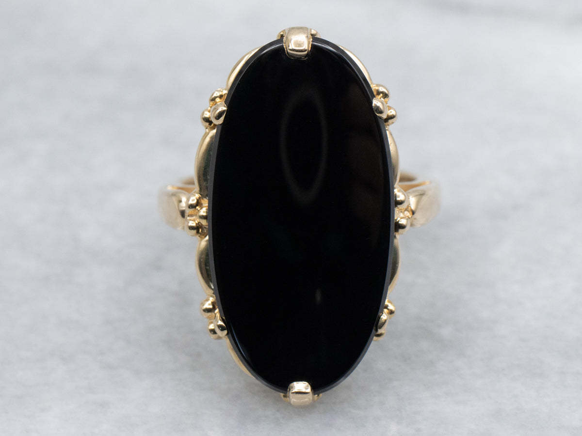 Ladies Black Onyx and Gold Mid-Century Ring