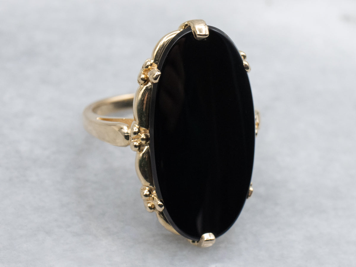 Ladies Black Onyx and Gold Mid-Century Ring