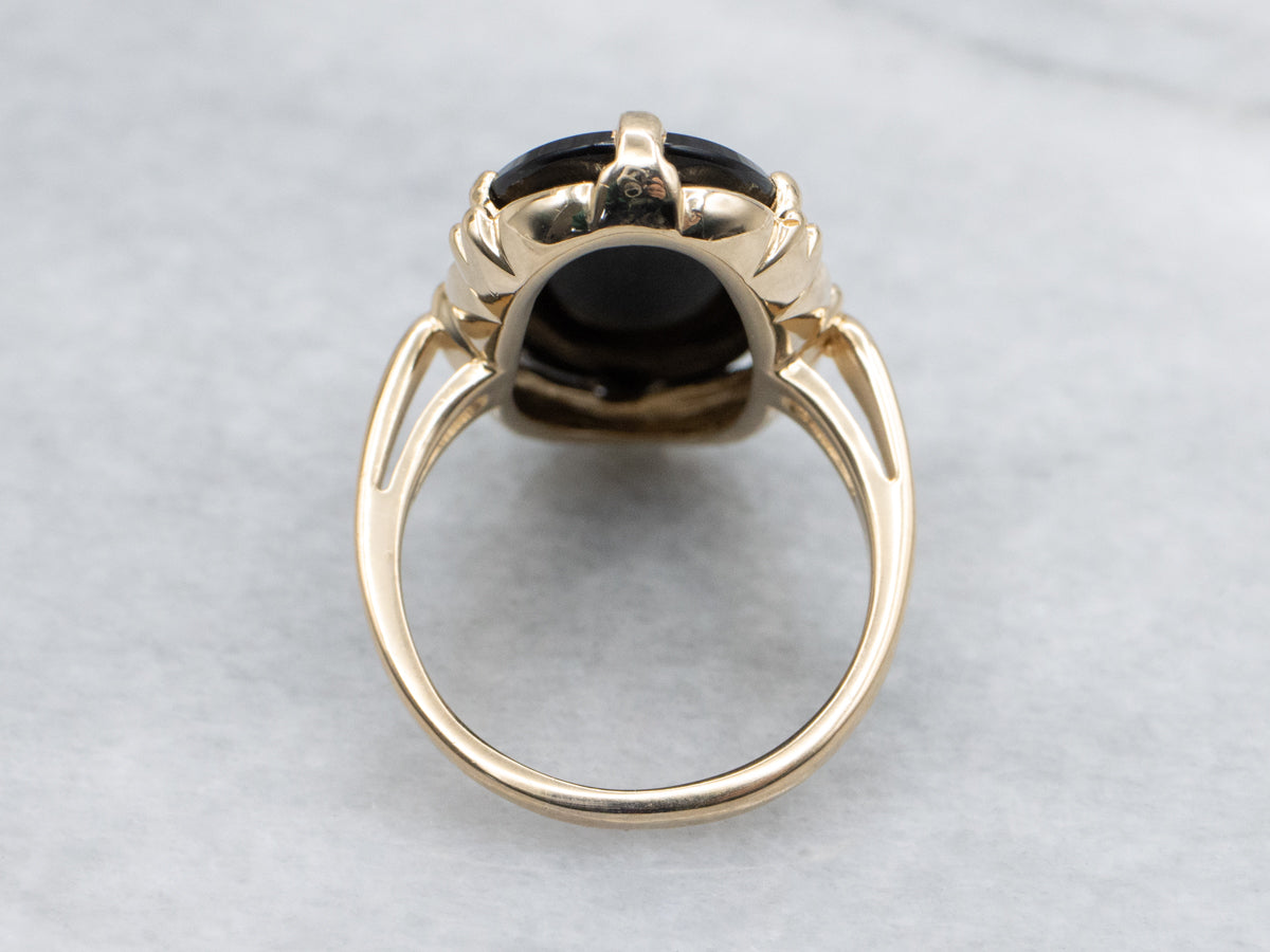 Ladies Black Onyx and Gold Mid-Century Ring