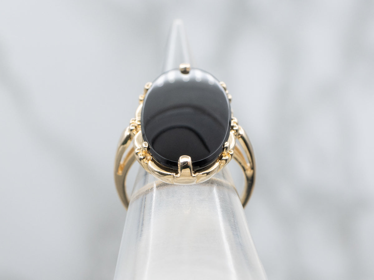Ladies Black Onyx and Gold Mid-Century Ring