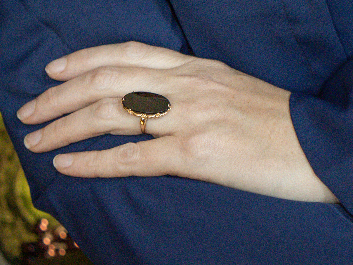 Ladies Black Onyx and Gold Mid-Century Ring