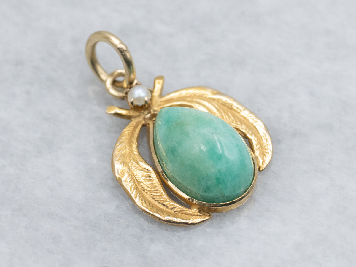 Amazonite and Pearl Gold Feather Stickpin Conversion Pendant