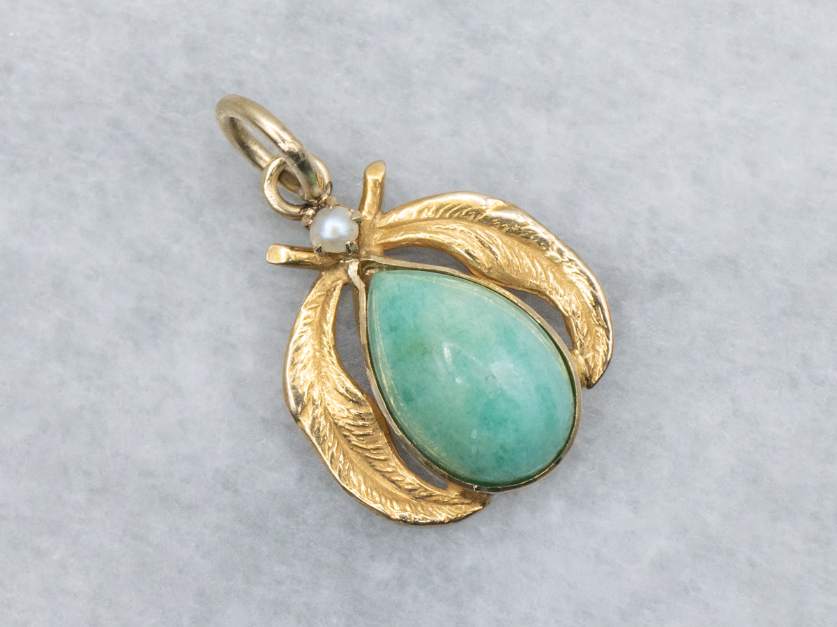 Amazonite and Pearl Gold Feather Stickpin Conversion Pendant