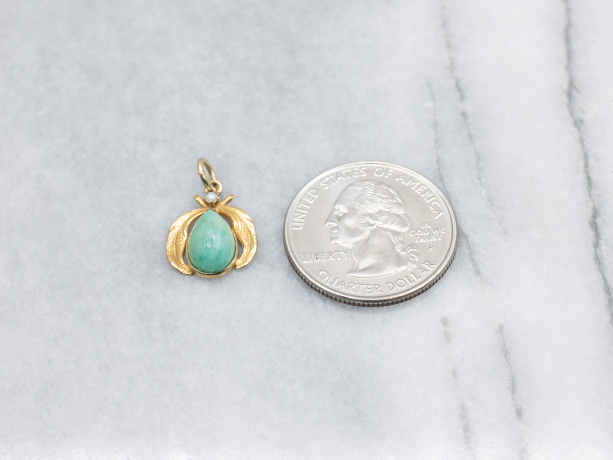 Amazonite and Pearl Gold Feather Stickpin Conversion Pendant