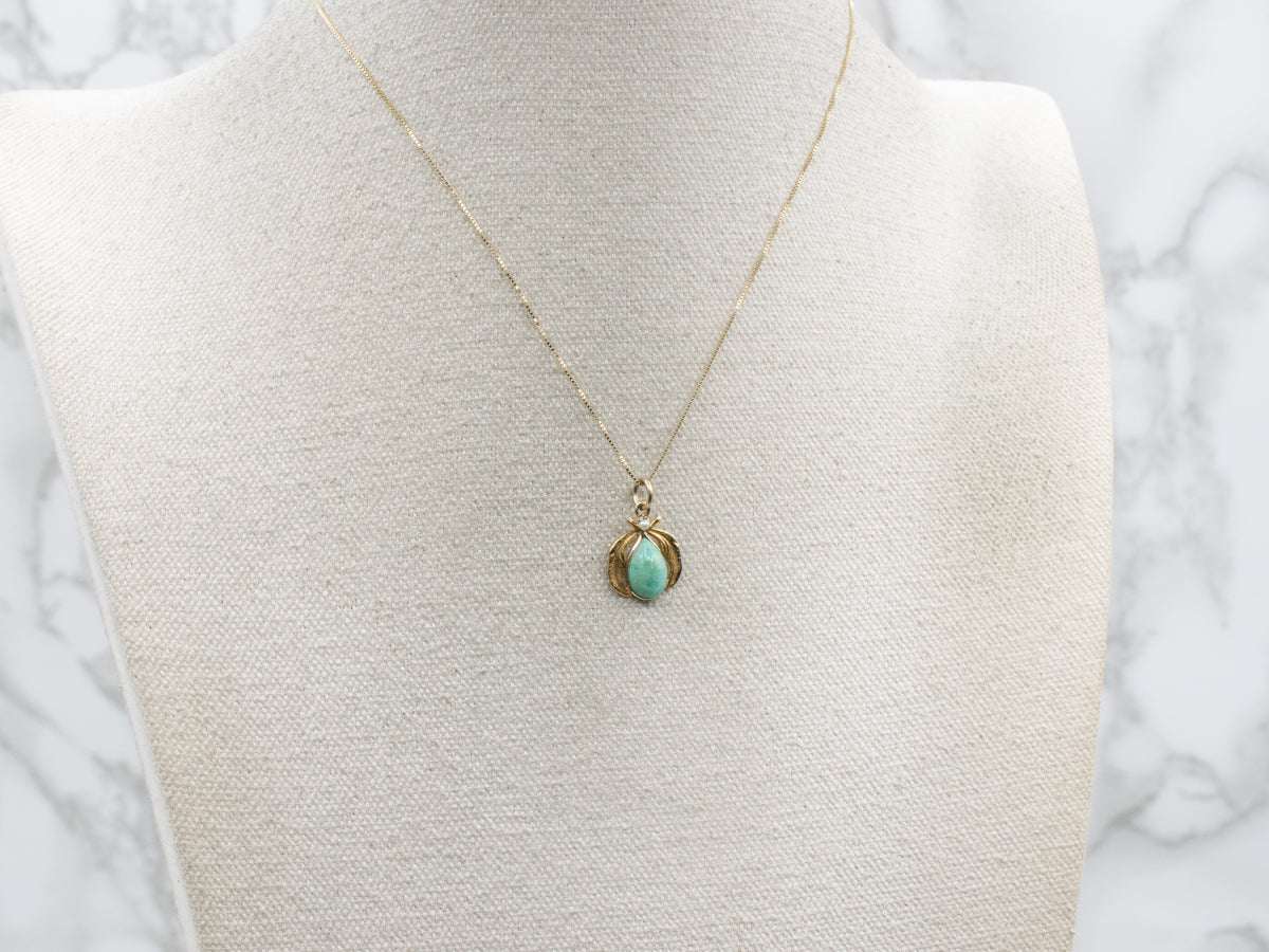 Amazonite and Pearl Gold Feather Stickpin Conversion Pendant