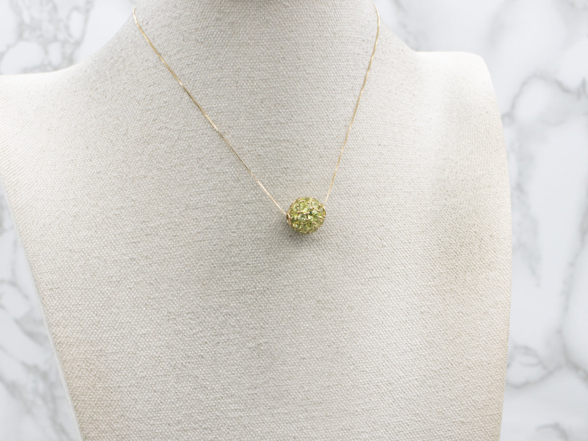 Yellow Gold Peridot Encrusted Beaded Pendant