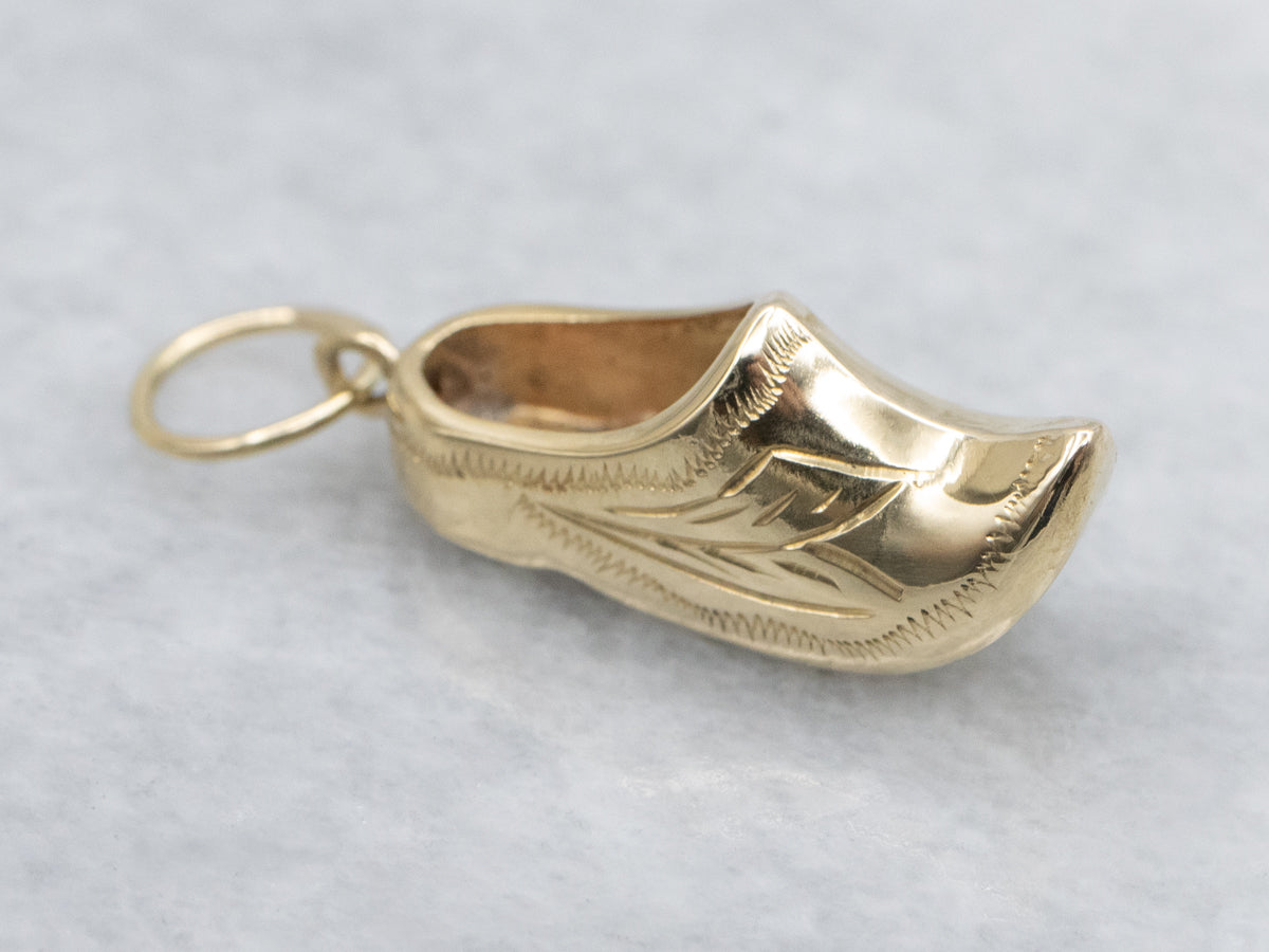 Engraved Yellow Gold Clog Charm