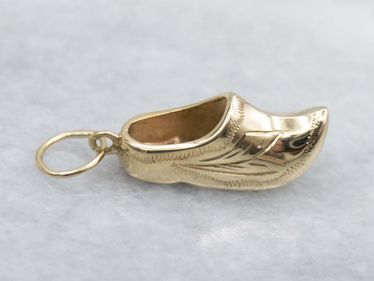 Engraved Yellow Gold Clog Charm