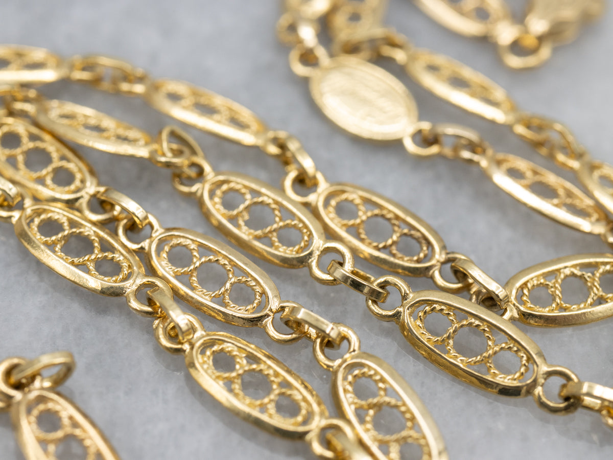 Vintage Gold Filigree Link Chain with Engraved Clasp