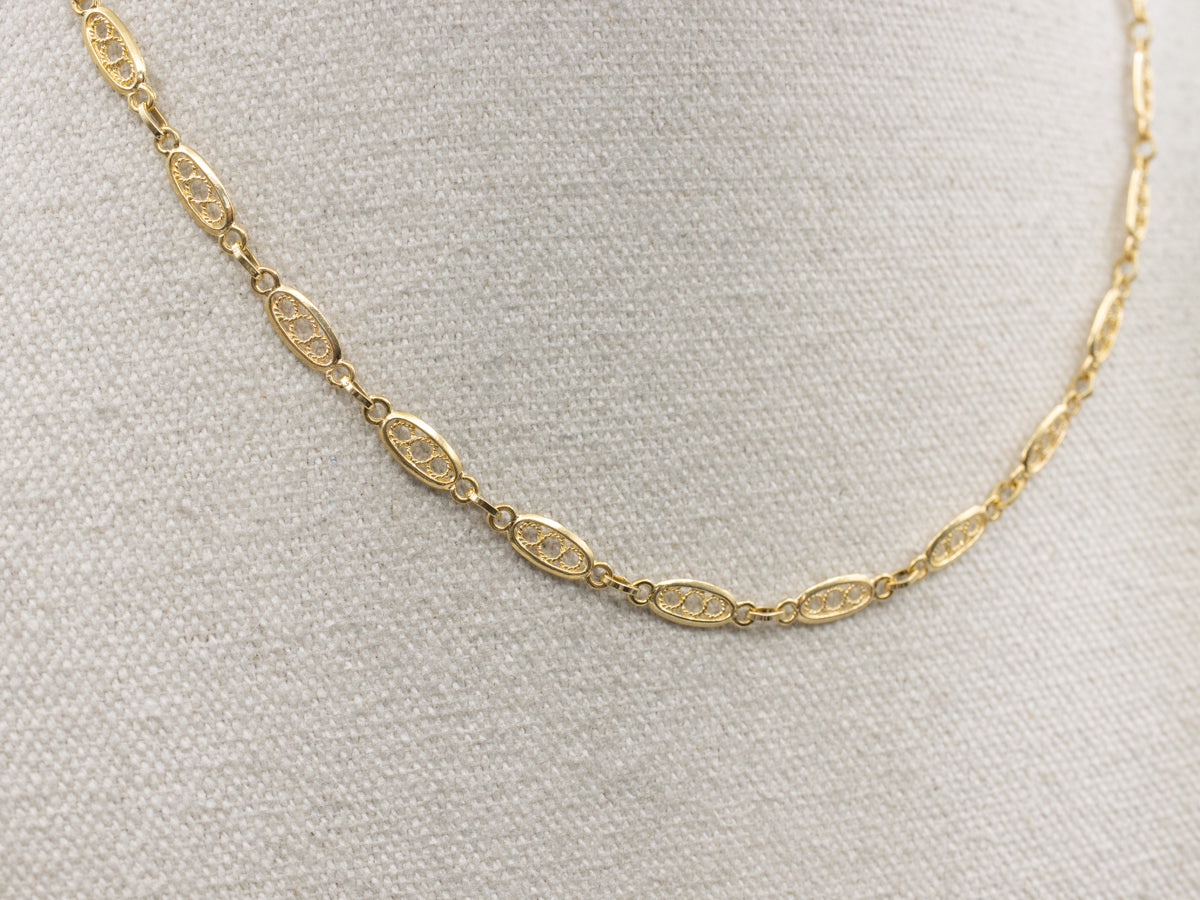 Vintage Gold Filigree Link Chain with Engraved Clasp