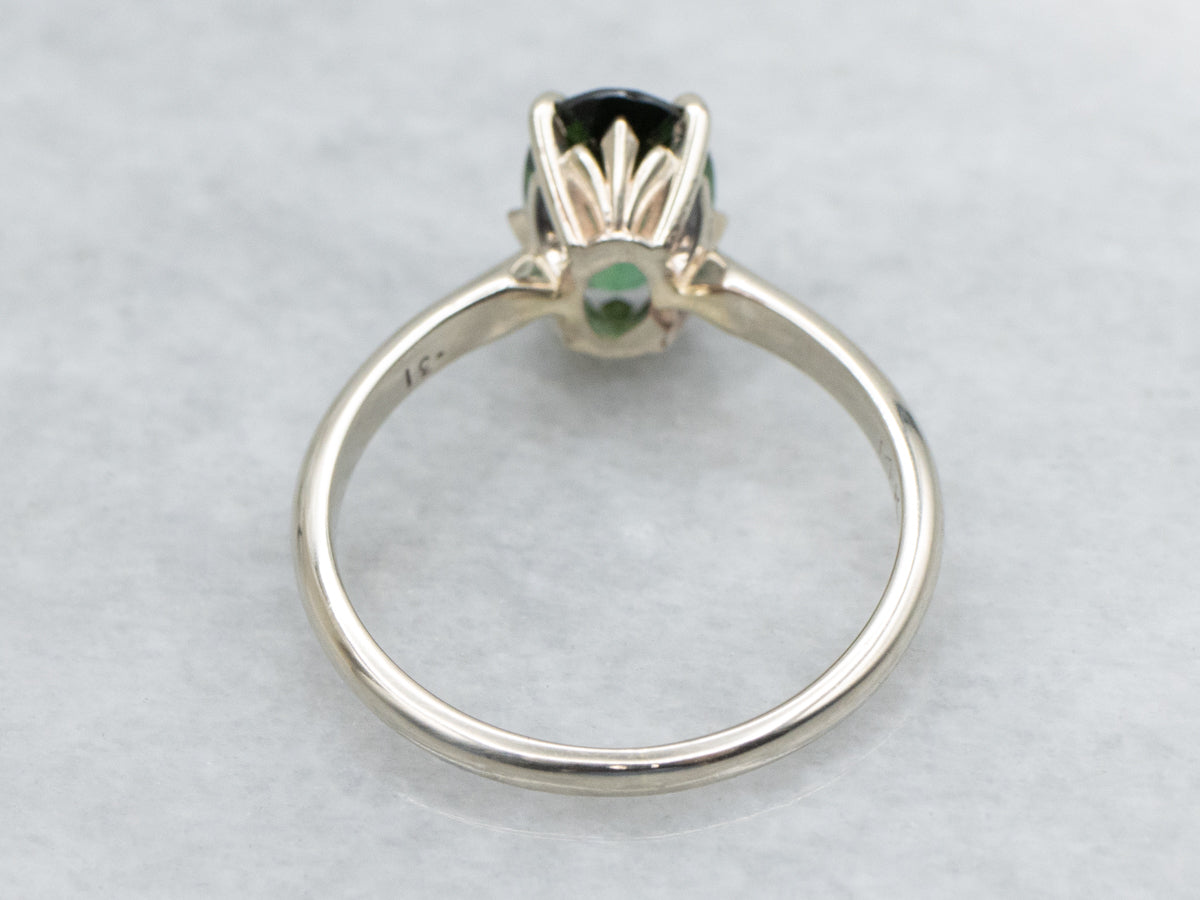 Oval Cut Green Tourmaline White Gold Solitaire Ring