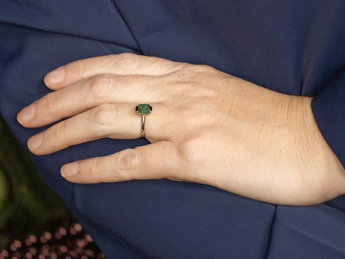 Oval Cut Green Tourmaline White Gold Solitaire Ring