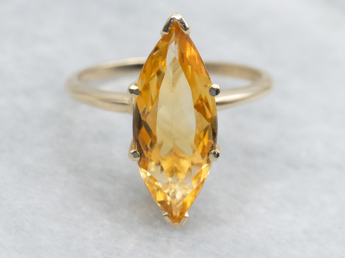 Marquise-Cut Citrine Yellow Gold Solitaire Ring