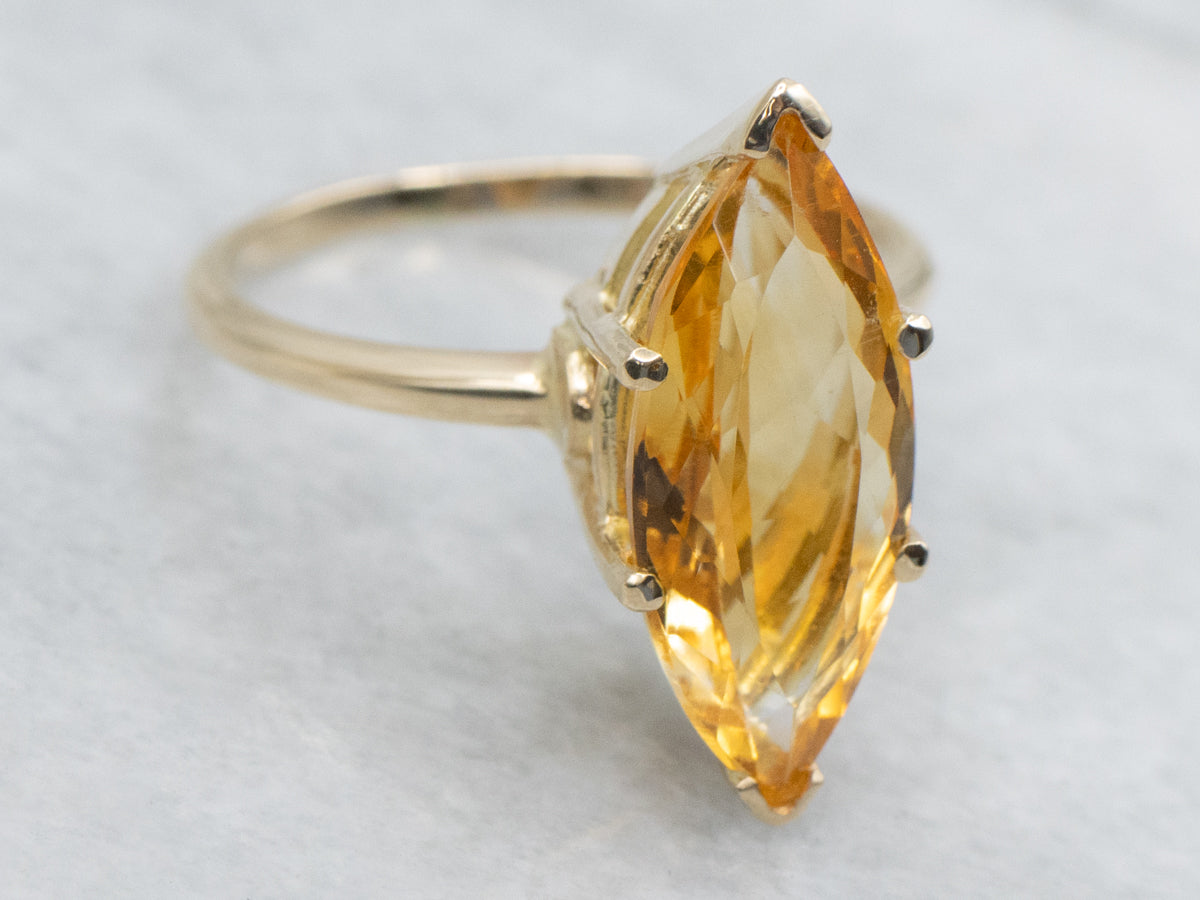 Marquise-Cut Citrine Yellow Gold Solitaire Ring