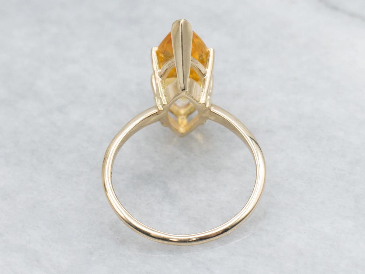 Marquise-Cut Citrine Yellow Gold Solitaire Ring